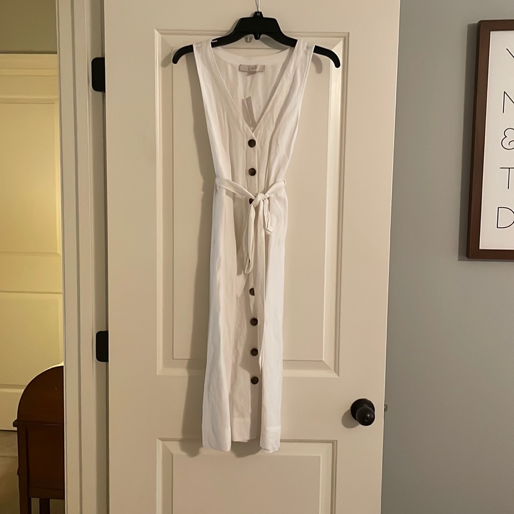 LOFT size 8 white button down dress